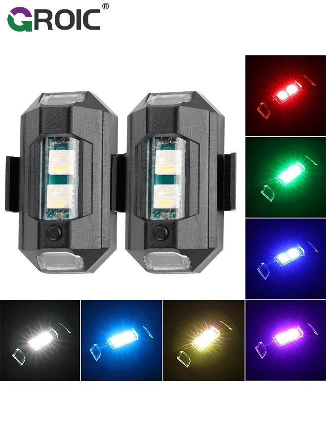 GROIC 2 Pcs Motorcycle Light, Led Anti-Collision Strobe Lights Battery Operated Strobe Lights 7 Colors Emergency Flashing Warning Lights Mini Led Lights for Automotive Motorcycle Drone Aircraft Bike - Image 1