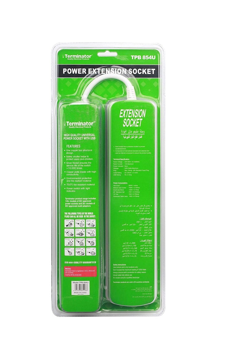 Terminator 4 Way Universal Power Socket With 2 USB - Image 3