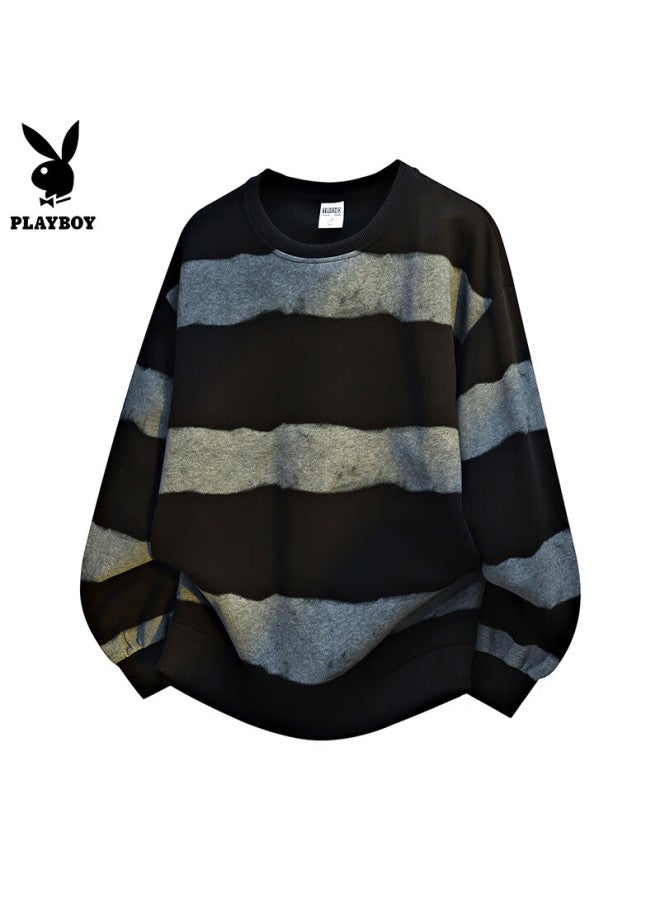 Playboy Men's Hoodie Jacket Long Sleeve T-shirt Autumn Winter Casual Striped Trendy Base Shirt - Image 2