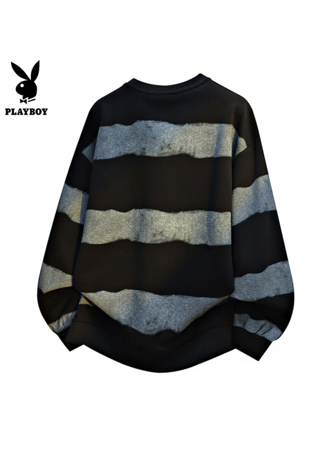 Playboy Men's Hoodie Jacket Long Sleeve T-shirt Autumn Winter Casual Striped Trendy Base Shirt - Image 3