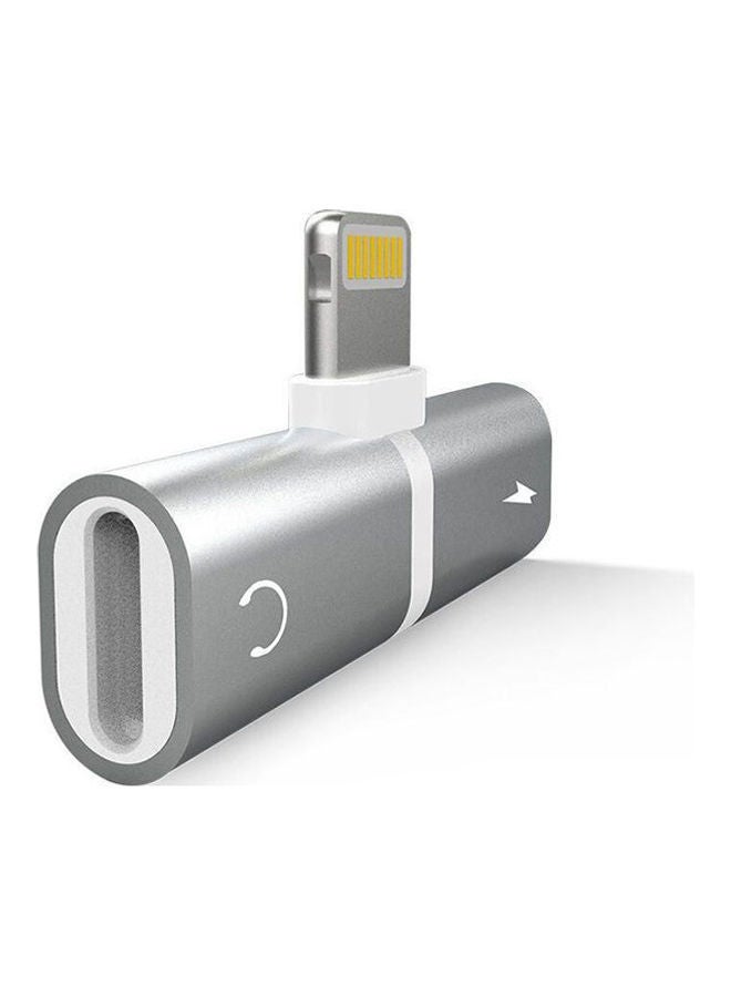 NIBEMINENT Double Lightning Headphone Audio And Charging Adapter Silver - Image 1