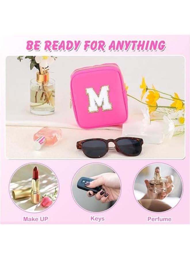 Initial Nylon Makeup Bag Small Personalized Chenille Letter Cosmetic Bag Preppy Travel Cute Makeup Pouch Portable Waterproof Toiletry Organizer with Zipper for Women  Gift (Rose M) - Image 2