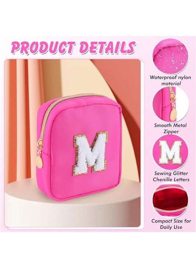 Initial Nylon Makeup Bag Small Personalized Chenille Letter Cosmetic Bag Preppy Travel Cute Makeup Pouch Portable Waterproof Toiletry Organizer with Zipper for Women  Gift (Rose M) - Image 3