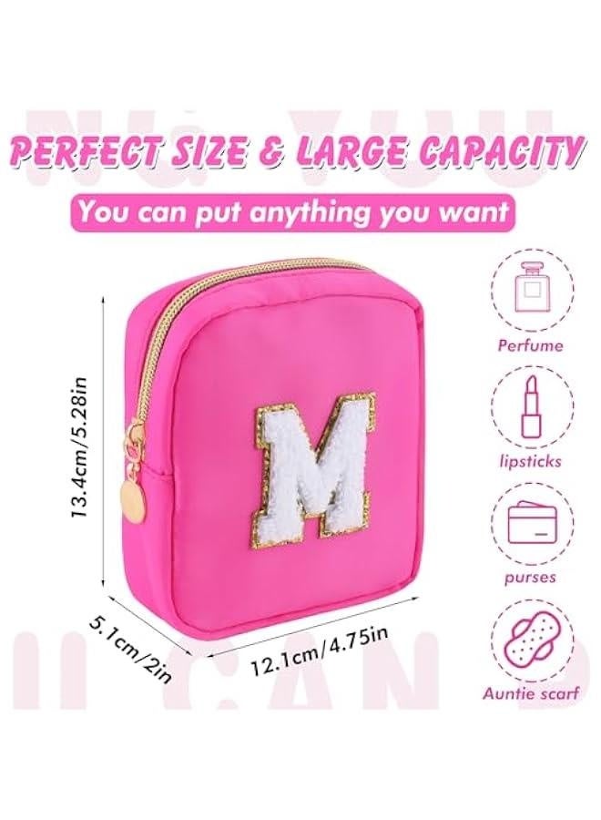 Initial Nylon Makeup Bag Small Personalized Chenille Letter Cosmetic Bag Preppy Travel Cute Makeup Pouch Portable Waterproof Toiletry Organizer with Zipper for Women  Gift (Rose M) - Image 4