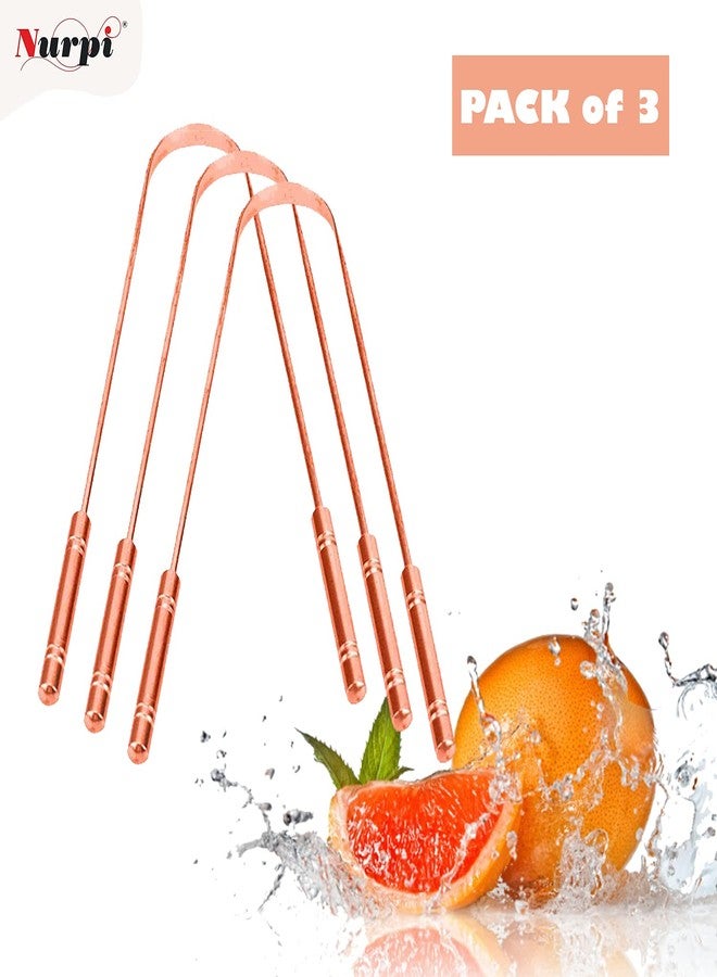 Nurpi Copper Tongue Cleaner for Adults and Kids Fights Bad Breath Oral Care Tongue Cleaner, Easy to Use Travel Friendly- Pack of 3 - Image 2