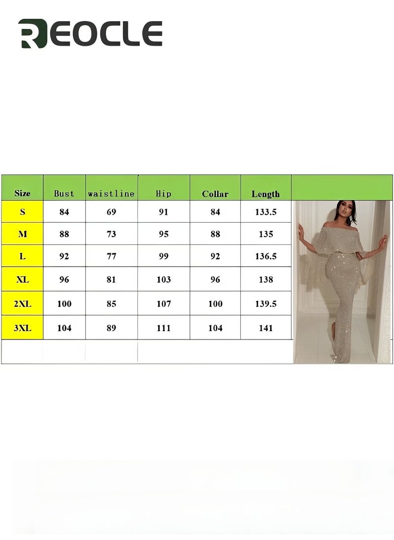 One-shoulder Dress Evening Dress Large Ruffled Shawl Design on The Back Slim Fit Elegant Glittering Evening Dress