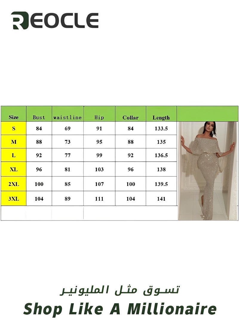 REOCLE - One-shoulder Dress Evening Dress Large Ruffled Shawl Design on The Back Slim Fit Elegant Glittering Evening Dress - Image 1