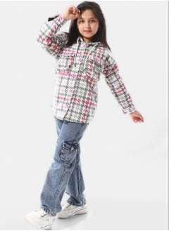 Andora Houndstooth Pattern Hooded Girls Jacket  - Image 1