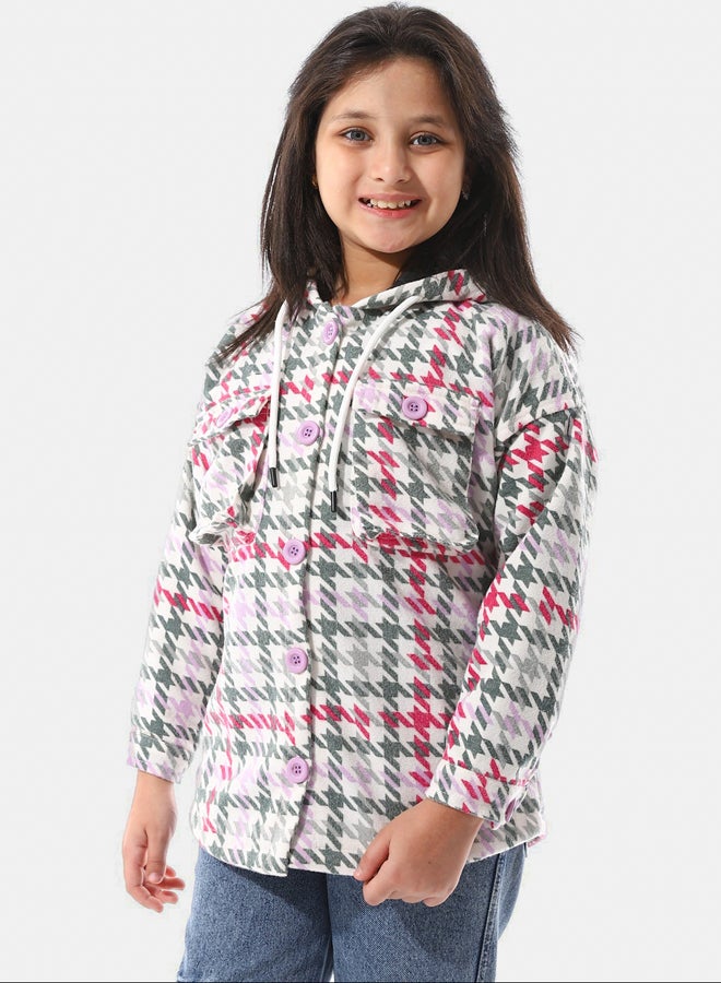 Andora Houndstooth Pattern Hooded Girls Jacket - Image 3