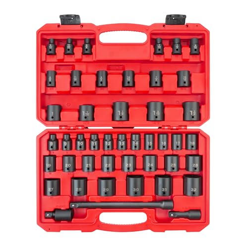 TEKTON 1/2 Inch Drive 6-Point Impact Socket Set, 45-Piece (5/16-1-1/4 in., 8-32mm) | SID92403 - Image 1