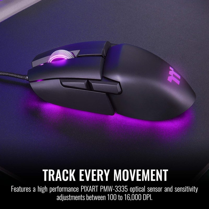 Thermaltake Argent M5 Gaming Mouse 168M RGB Color Software Enabled 8 Customizable Dynamic Lighting Effects PIXART PMW3389 Optical Sensor DPI Adjustments Up to 16000 GMOTMFWDOOBK01 - Image 3