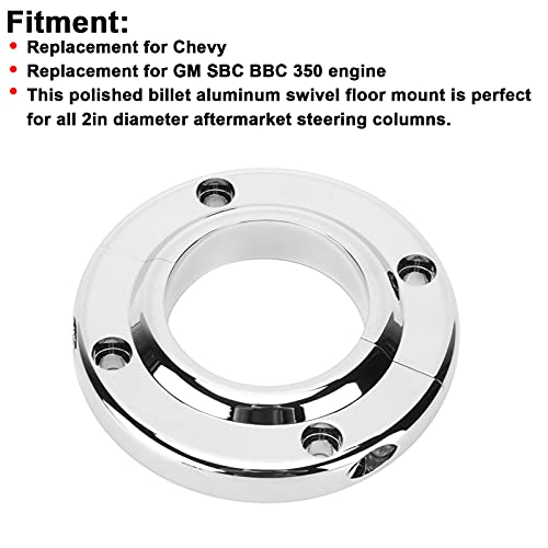 Ymiko 2PCS Steering Column Floor Mount Polished Round Aluminium Alloy Polished Steering Column Floor Mount Replacement for SBC BBC 350 Engine 2in - Image 4