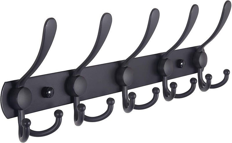 Rasdion 15 Pin Bathroom Cloth Hooks Hanger Wall Bedroom Bathroom Robe Hooks Rail for Hanging KeysClothesTowel Steel Hook Hook Rail Pack of 1 Black - Image 1