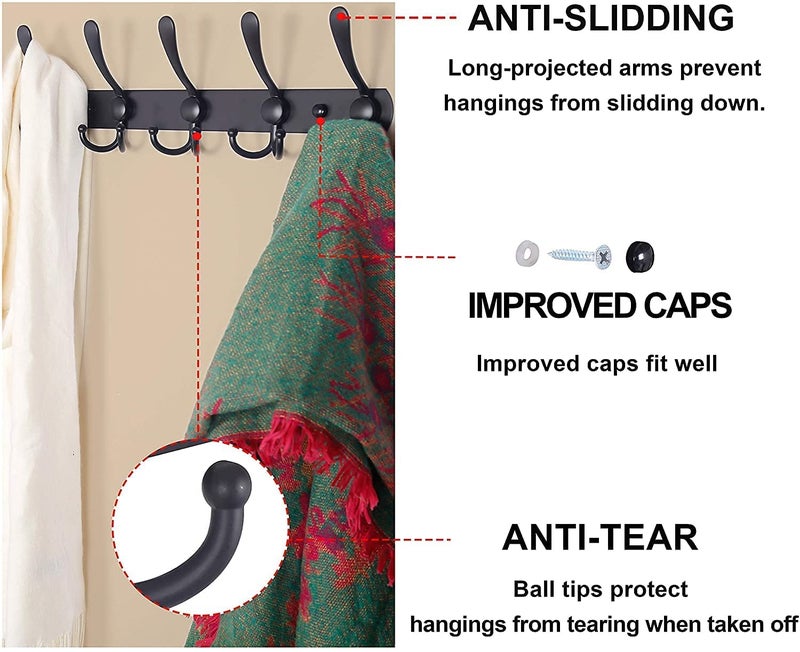 Rasdion 15 Pin Bathroom Cloth Hooks Hanger Wall Bedroom Bathroom Robe Hooks Rail for Hanging KeysClothesTowel Steel Hook Hook Rail Pack of 1 Black - Image 5