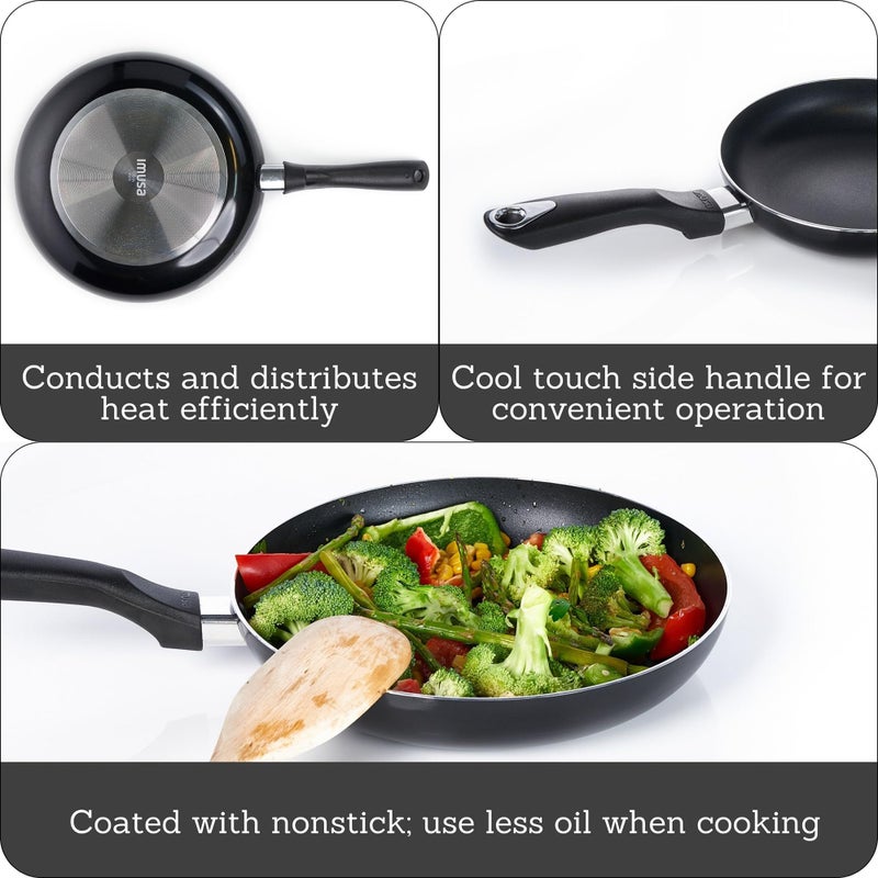 IMUSA 8in Bistro Aluminum Nonstick Fry Pan with Cool Touch Handle, Small Skillet for Eggs, Omelets, Sauteing, and Everyday Cooking, Black - Image 2