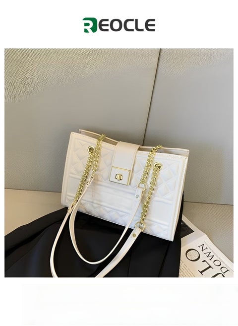 Women's Shoulder Bag Top Handle Satchel Bag with Chain Design & Large Capacity Handbags Tote Purse for Travel Work Daily