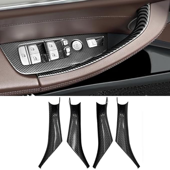 TJMR 4PCS Car Door Pull Cover Fit for BMW X3 G01 2018-2023, X4 G02 2019-2024 Interior Door Handle Protective Decorate Covers 20i 30i 30e (Carbon Fiber Color) - Image 1