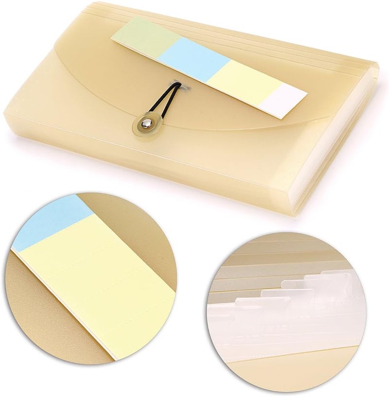 BTSKY Expanding File Folder - 13 Pockets, Small Accordion File Folder, Expandable Card Ticket Holder, Plastic Business Document Organizer, Khaki Translucent - Image 2