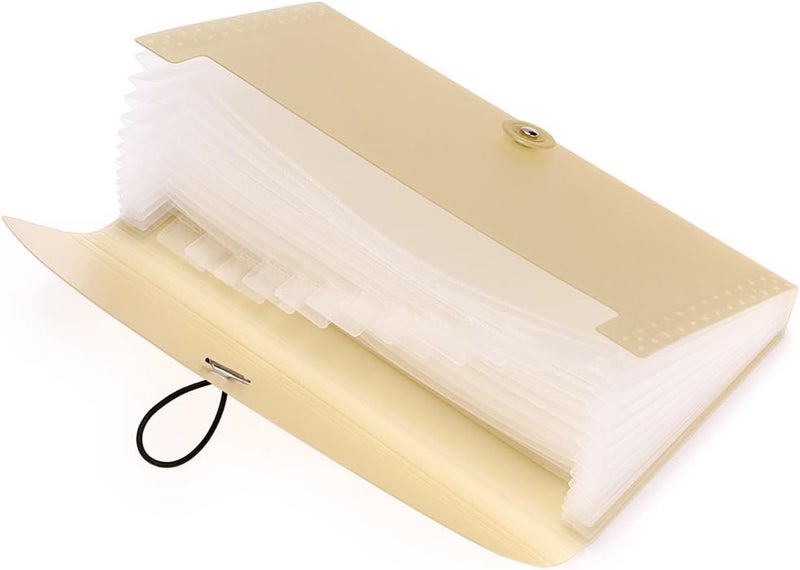 BTSKY Expanding File Folder - 13 Pockets, Small Accordion File Folder, Expandable Card Ticket Holder, Plastic Business Document Organizer, Khaki Translucent - Image 5