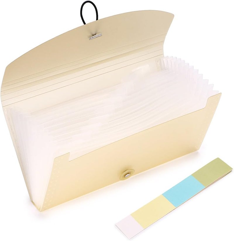 BTSKY Expanding File Folder - 13 Pockets, Small Accordion File Folder, Expandable Card Ticket Holder, Plastic Business Document Organizer, Khaki Translucent - Image 4