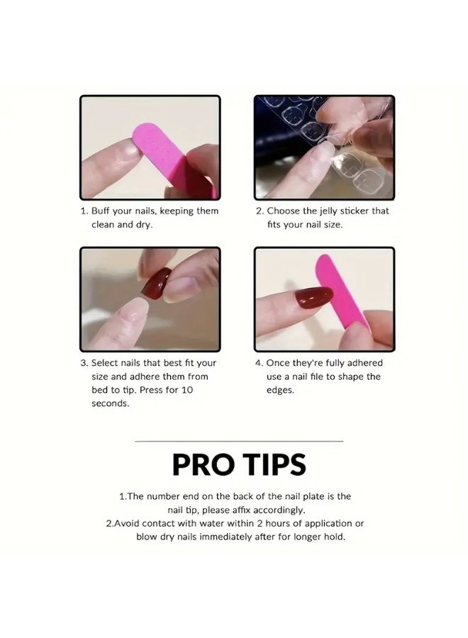 Ucanbe 24pcs Blue Short Almond Press-On Nails with Heart & Stripe Design – Glossy Artificial Nail Kit with Adhesive Stickers & Nail File - Image 5