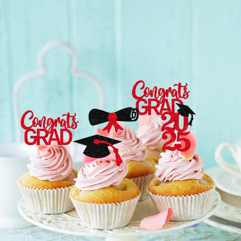 RSSTARXI 24 حزمة تهانينا GRART CURPCAKE TOPCAKE GLITTER GRAGUTY HAT DIDLOMA DONE CUPCAKE PILCS CLASS OF 2025 CAKE FOR 2025 GRAGUTION TEFT DREVITIONS SUBS - Image 3