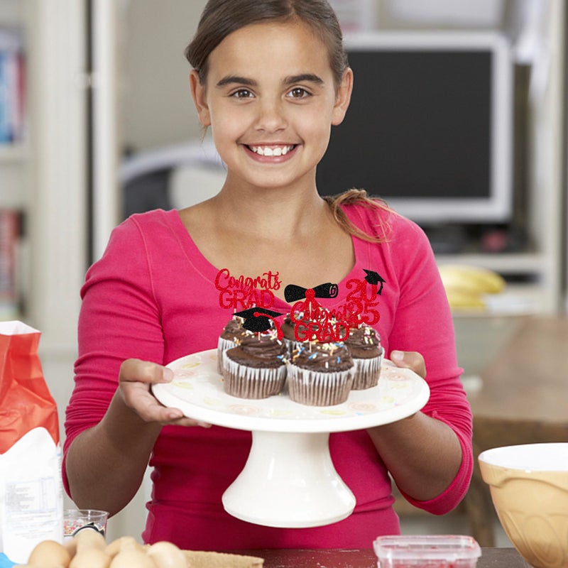 RSSTARXI 24 حزمة تهانينا GRART CURPCAKE TOPCAKE GLITTER GRAGUTY HAT DIDLOMA DONE CUPCAKE PILCS CLASS OF 2025 CAKE FOR 2025 GRAGUTION TEFT DREVITIONS SUBS - Image 5