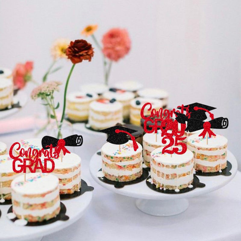 RSSTARXI 24 حزمة تهانينا GRART CURPCAKE TOPCAKE GLITTER GRAGUTY HAT DIDLOMA DONE CUPCAKE PILCS CLASS OF 2025 CAKE FOR 2025 GRAGUTION TEFT DREVITIONS SUBS - Image 4