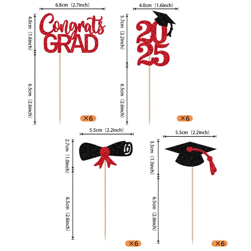 RSSTARXI 24 حزمة تهانينا GRART CURPCAKE TOPCAKE GLITTER GRAGUTY HAT DIDLOMA DONE CUPCAKE PILCS CLASS OF 2025 CAKE FOR 2025 GRAGUTION TEFT DREVITIONS SUBS - Image 2