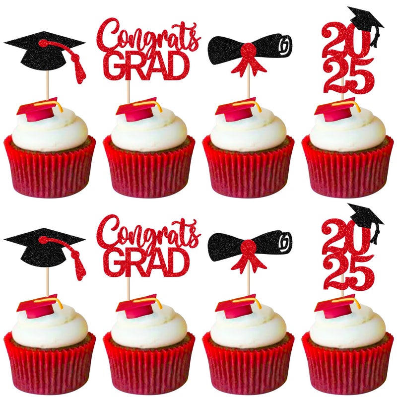 RSSTARXI 24 حزمة تهانينا GRART CURPCAKE TOPCAKE GLITTER GRAGUTY HAT DIDLOMA DONE CUPCAKE PILCS CLASS OF 2025 CAKE FOR 2025 GRAGUTION TEFT DREVITIONS SUBS - Image 1