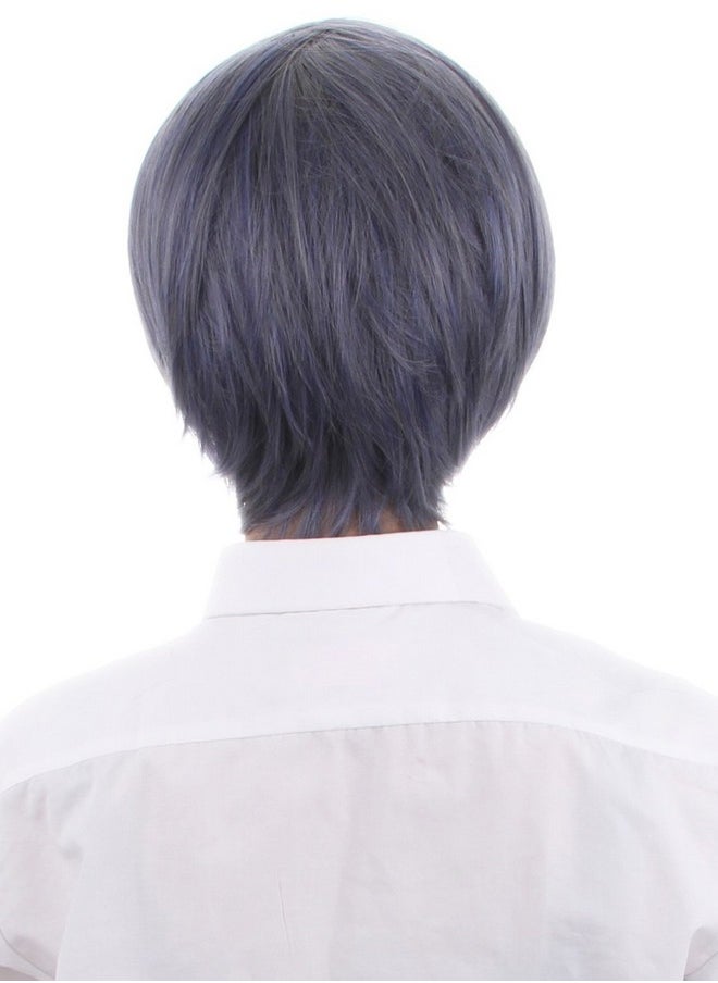 Probeauty Probeauty Dark Blue Cosplay Wig with Eye Pad, Mix Color Short Straight Male Halloween Costume Wig + Wig Cap for Men Boys  - Image 5