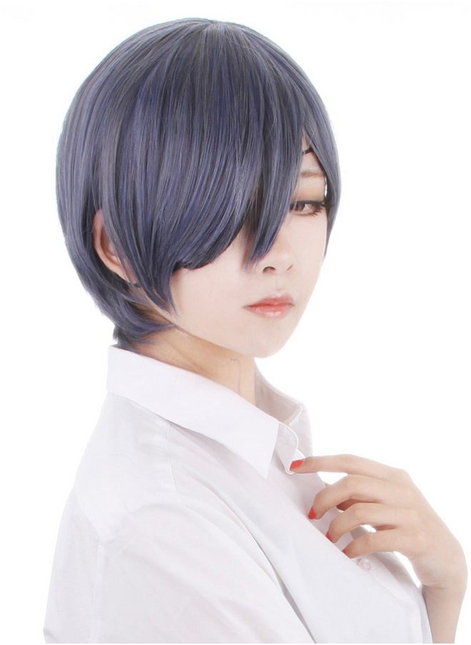 Probeauty Probeauty Dark Blue Cosplay Wig with Eye Pad, Mix Color Short Straight Male Halloween Costume Wig + Wig Cap for Men Boys  - Image 4