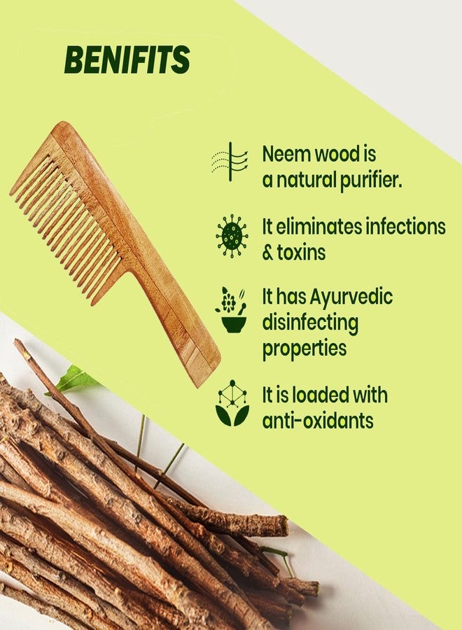Rufiys Wide Tooth Neem Wooden Comb for Hair Growth Women & Men (Handle) - Image 3