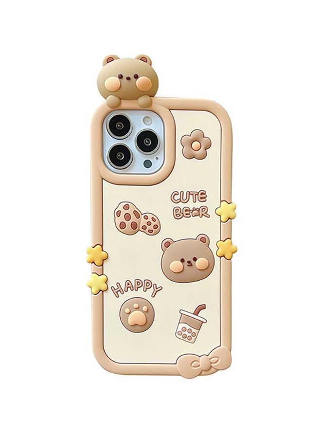 Kawaii Phone Cases for iPhone 14 Pro Max,Cute Cartoon Cookies Bear Case with Bubble Tea 3D Case Soft Silicone Shockproof Cover Women Girls for iPhone 14 Pro Max - Image 1
