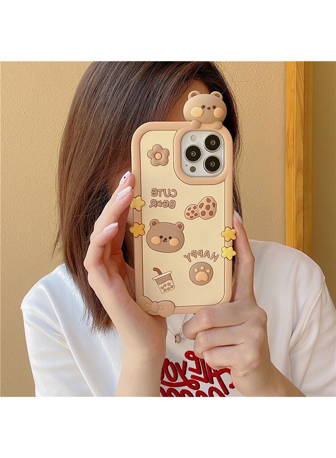 Kawaii Phone Cases for iPhone 14 Pro Max,Cute Cartoon Cookies Bear Case with Bubble Tea 3D Case Soft Silicone Shockproof Cover Women Girls for iPhone 14 Pro Max - Image 4