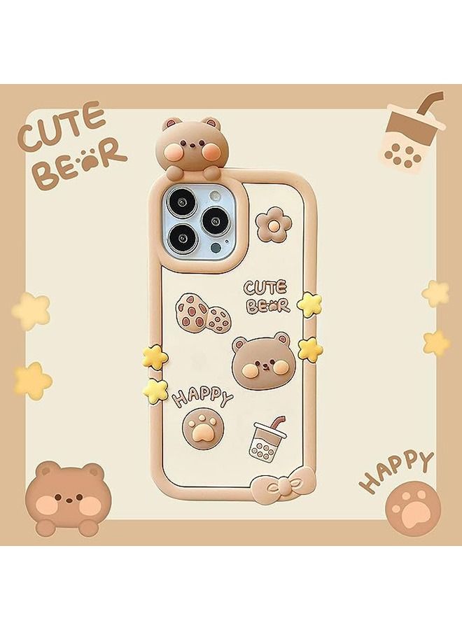 Kawaii Phone Cases for iPhone 14 Pro Max,Cute Cartoon Cookies Bear Case with Bubble Tea 3D Case Soft Silicone Shockproof Cover Women Girls for iPhone 14 Pro Max - Image 5