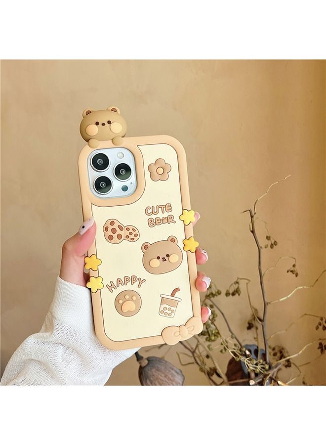 Kawaii Phone Cases for iPhone 14 Pro Max,Cute Cartoon Cookies Bear Case with Bubble Tea 3D Case Soft Silicone Shockproof Cover Women Girls for iPhone 14 Pro Max - Image 2