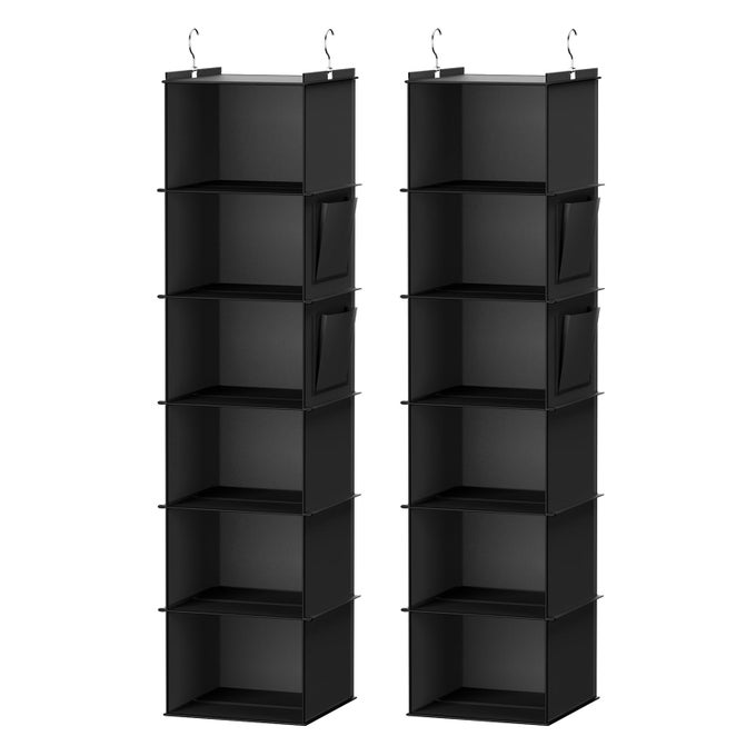 HANGING CLOSET ORGANIZER 6SHELF CLOSET HANGING STORAGE SHELVES 2 PACKS BLACK