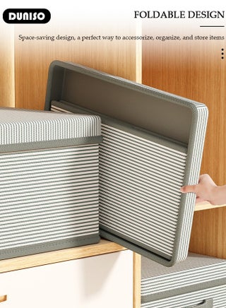 3 Pack Closet Storage Box with Lid and Handle, Stackable Wardrobe Clothes Organizer, Foldable Closet Storage Basket, Cube Storage Bins for Clothing, T-Shirt, Jeans, Sweaters, Toys & Books (18L) - view 3