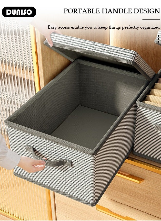 DUNISO 3 Pack Closet Storage Box with Lid and Handle, Stackable Wardrobe Clothes Organizer, Foldable Closet Storage Basket, Cube Storage Bins for Clothing, T-Shirt, Jeans, Sweaters, Toys & Books (18L)  - Image 5