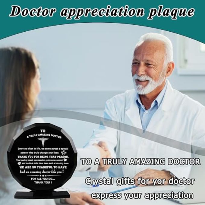 Qianwei Doctor Appreciation Gifts for Women Men Crystal Plaque Decor Thank You Doctors Gift for Doctor's Day Best Appreciate Grateful Dr. Present for Birthday Christmas Retirement for Famale Male Desk Keepsakes - Image 3