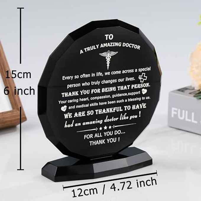 Qianwei Doctor Appreciation Gifts for Women Men Crystal Plaque Decor Thank You Doctors Gift for Doctor's Day Best Appreciate Grateful Dr. Present for Birthday Christmas Retirement for Famale Male Desk Keepsakes - Image 5