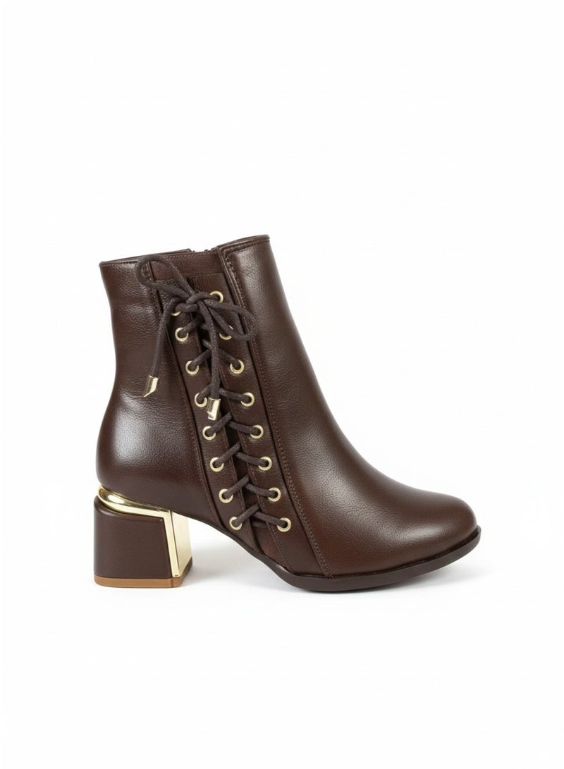 فيبراندا بوت أنيق برباط وكعب عريض مريح. B-61 - Image 1