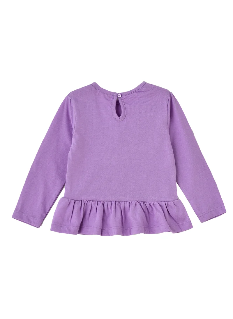 جيلين Girls Purple Long Sleeve Top with Floral Embroidery
