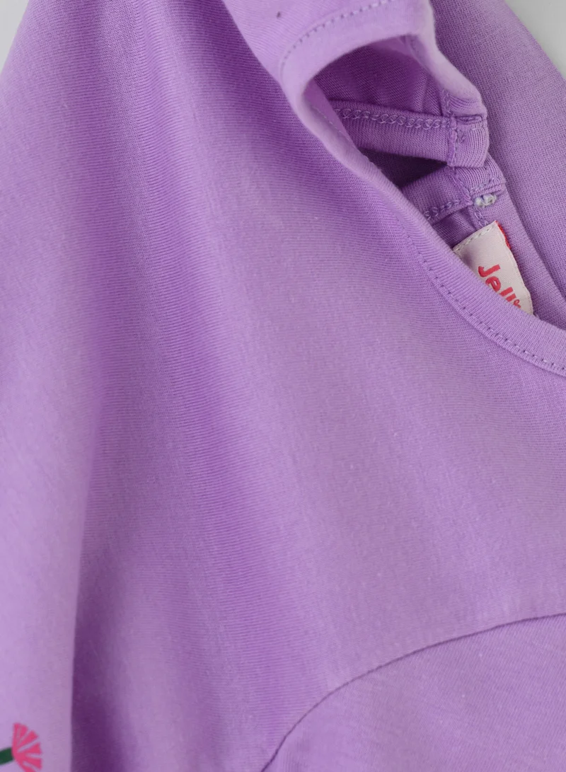 Jelliene Girls Purple Long Sleeve Top with Floral Embroidery