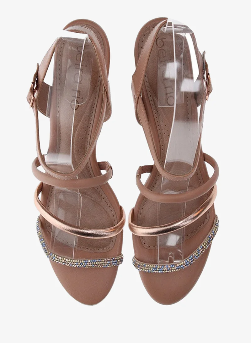 Beira Rio Nude Mid Heels Sandals for Women – Sling Back Heel Sandals for Girls with Ankle Strap for Women | Best Price UAE