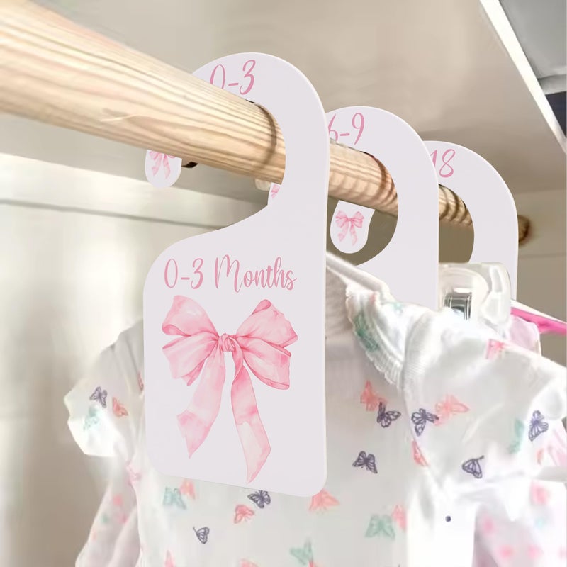 UOAOU Bow Nursery Closet Dividers - Bow Baby Shower,Girl Closet Dividers,Baby Girl Closet Organizer with Bow,Newborn to 24 Months for Home Nursery (Pink) - Image 1