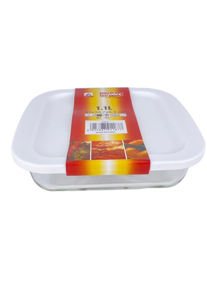 MIJOTEX Square Dish Glass Oven Tray White/Clear 1.1L - Image 1