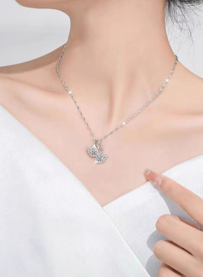 PLUSOX Studded Signature Swan Pendant Necklace - Image 2