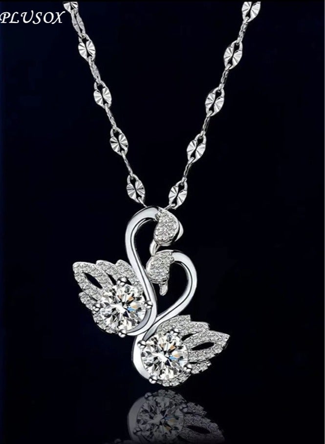PLUSOX Studded Signature Swan Pendant Necklace - Image 1